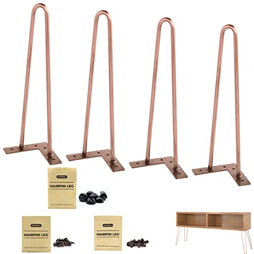 ROTHLEY Coffee Table Legs 14 Inch Hairpin Legs Solid Rods Metal Table Legs Bench Legs for Furniture Set of 4 Furniture Feet with Floor Protectors Heavy Duty Desk Legs DIY Dresser Legs(Antique Copper) - size: 14 inch