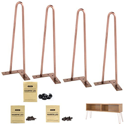 ROTHLEY Coffee Table Legs 14 Inch Hairpin Legs Solid Rods Metal Table Legs Bench Legs for Furniture Set of 4 Furniture Feet with Floor Protectors Heavy Duty Desk Legs DIY Dresser Legs(Antique Copper) - size: 14 inch
