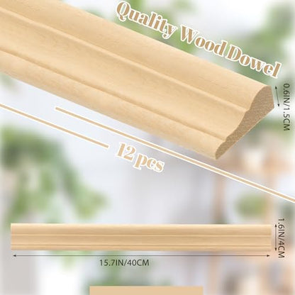 12 Pcs Wall Molding Trim, Split Wood Slats Mouldings, 15.8" X 1.6 - size: 15.8" X 1.6