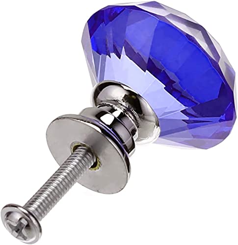 Akstore 6 Pcs Crystal Glass Cabinet Knobs 30mm Diamond Shape Drawer Kitchen Cabinets Dresser Cupboard Wardrobe Pulls Handles (30mm, Blue) - color: Blue, size: 30 mm