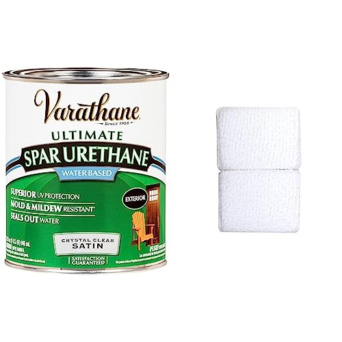 Rust-Oleum 250241H Ultimate Spar Urethane Water Based, Quart, Satin Finish 32 Fl Oz (Pack of 1) & Trimaco 10102 SuperTuff Sponge, 2 Pack Staining Pad, White