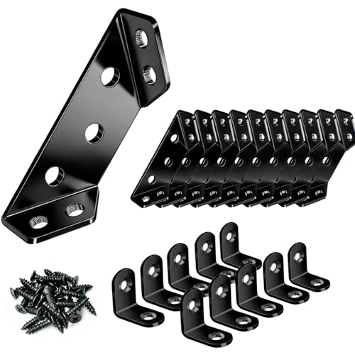20 Pack Universal Stainless Steel Corner Brackets for Wood Connector - color: Black