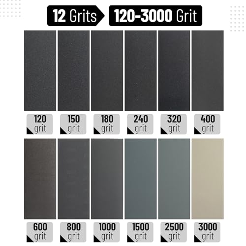 Bates- Sandpaper, 24 pcs, 120 to 3000 Grit Sandpaper Assortment, Sand Paper Assortment Pack, Wet Dry Sanding Paper (Pack of 2) - size: 24 pcs (Pack of 2), style: 12 Grits, 120 to 3000