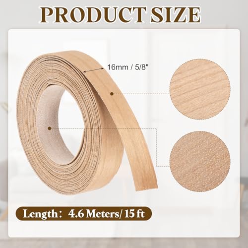 uxcell 5/8 Inch x 15ft Wood Veneer Edge Banding, Pre-Glued Flexible Cherry Wood Edging Strips, Iron on with Hot Melt Adhesive Wood Tape for Cabinet Repair and Furniture Restoration - size: 5/8 Inch x 15ft