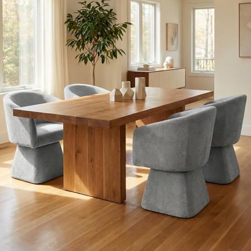 VKNOW Upholstered Swivel Dining Chairs Set of 4 with Barrel Back and Arm - color: Grey