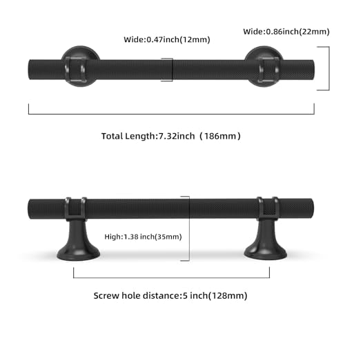 20 Pack 5 Inch Matte Black Kitchen Cabinet Handles - color: Matte Black Knurled, size: 5'' Hole Center(128mm)