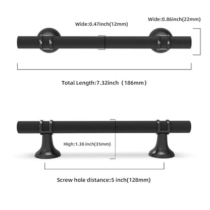 20 Pack 5 Inch Matte Black Kitchen Cabinet Handles - color: Matte Black Knurled, size: 5'' Hole Center(128mm)