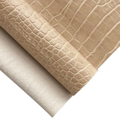 12" x 53" Glossy Embossed Crocodile Texture Faux Leather Roll Synthetic Leather Crafts Fabric for Wallets Keychains Handbags Making Sewing Crafts Material (Tan) - color: Tan
