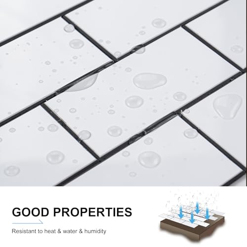 20-Pack 3mm White Subway Peel and Stick Tiles (9.2 Sq Ft) - color: White-black