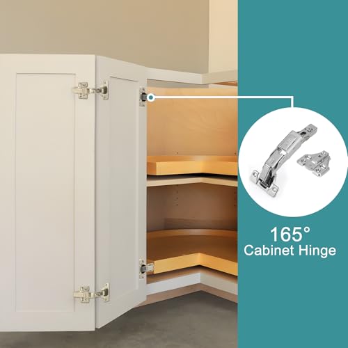 HBL' 2 Pack 165 Degree Soft Close Cabinet Hinges, Half Overlay Kitchen Cabinet Hinges, Concealed European Hinges for Lazy Susan, Pie Corner Cabinet, Open Widely and Easy Access - size: 165° Half Overlay