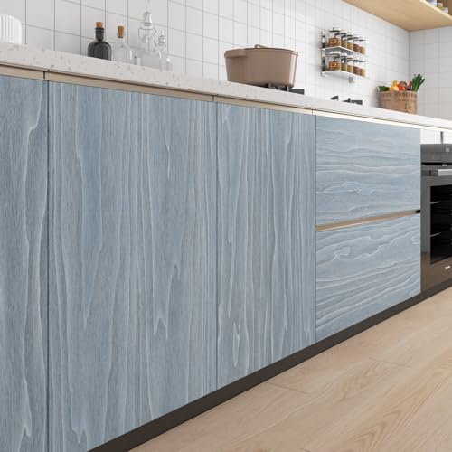 Livelynine Light Blue Wood Wallpaper Peel and Stick Wood Grain Contact Paper for Countertops Cabinets Desk Cover Kitchen Countertop Vinyl Wrap Waterproof Adhesive Cabinet Wall Paper Liner 15.8x78.8 - color: Light Blue Wood, size: 15.8" x 78.8"