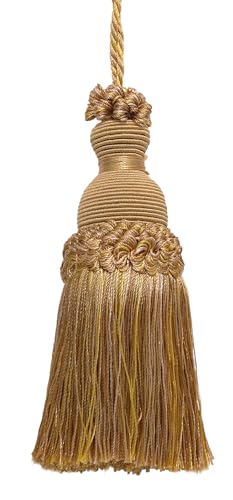 DÉCOPRO Beautiful Hand-Crafted 5" (12.5cm) Key Tassel, 3 1/2" (8.5cm) Loop # IKTJ, Rustic Gold #4975 (Light, Beige, Yellow Gold) Sold Individually - color: Rustic Gold #4975 (Light, Beige, Yellow Gold), size: Sold Individually