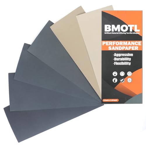 Wet Dry Sandpaper Sheets 9x3.6, 1000 1200 1500 2000 3000 5000 Grit, 42Pcs