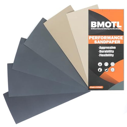 Wet Dry Sandpaper Sheets 9x3.6, 1000 1200 1500 2000 3000 5000 Grit, 42Pcs