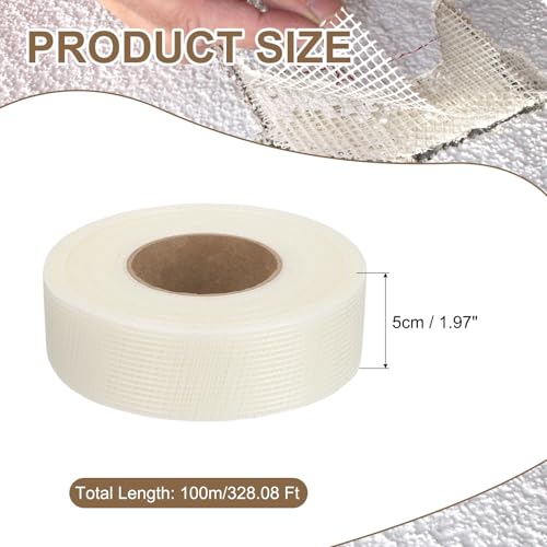 PATIKIL Drywall Repair Mesh Tape, 2 inch x 328 ft Fiberglass Repair Patch Self-Adhesive Dry Wall Joint Tape 8 Mesh Wall Hole Crack and Seam Patch, White - size: 2 inch x 328 Feet