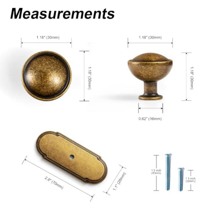 6Pack Antique Brass Cabinet Knob with Backplate Round Drawer Knob - color: Antique Brass, style: Orbit Rim