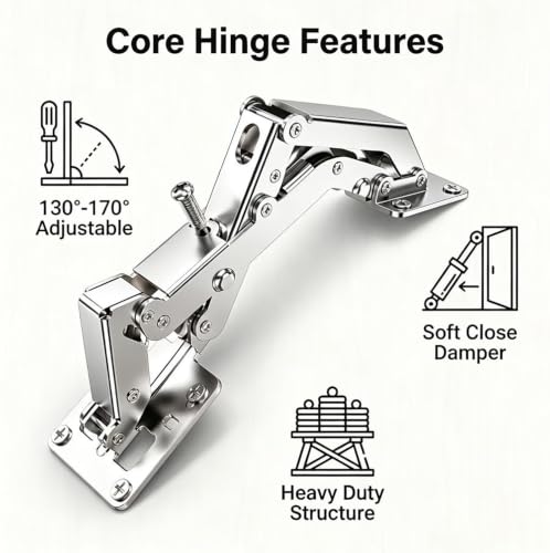 WANLIAN 170 Degree Soft Close Frameless Cabinet Door Hinges, 2 Pairs