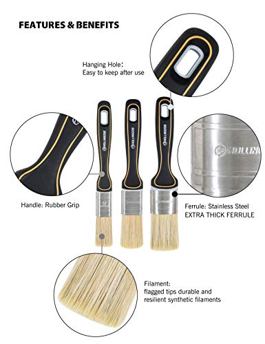 ROLLINGDOG 1", 1.5", 2" Chalk Paint Brush Set - color: 25mm+35mm+45mm