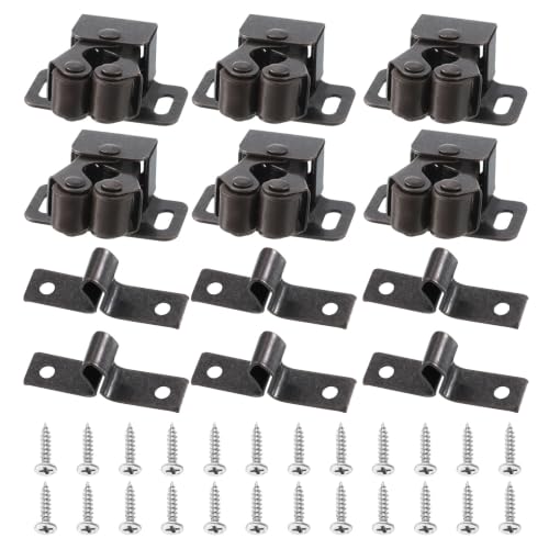 PATIKIL Cabinet Latch Double Roller Catch, 6 Pcs Stainless Steel Cabinet Door with Screws Spring Bead Hardware Latches with Spear Strike for Cupboard Wardrobe Pcs, Red Bronze - color: Red Bronze