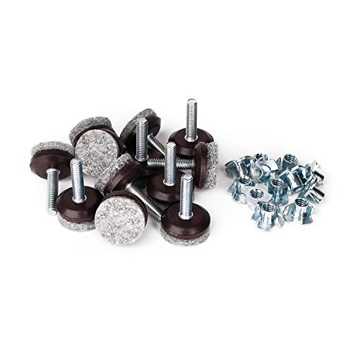 Anwenk Furniture Levelers Adjustable Furniture Feet Leveling Table Chair Levelers T-Nut Leg Levelers with High-Density Felt, 1/4-20x1" Threaded Shank T-Nuts,12 Pack - color: T-nut Brown 12p