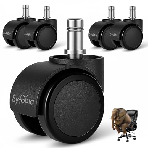 Sytopia Office Chair Wheels, Universal Standard Stem 7/16 inch x 7/8 inch, 2" Upgraded Quiet Caster Wheels Safe for All Floors Include Hardwood & Carpet, Not for 1KEA, Easy to Install, Set of 5 - color: Plastic-2 Inch