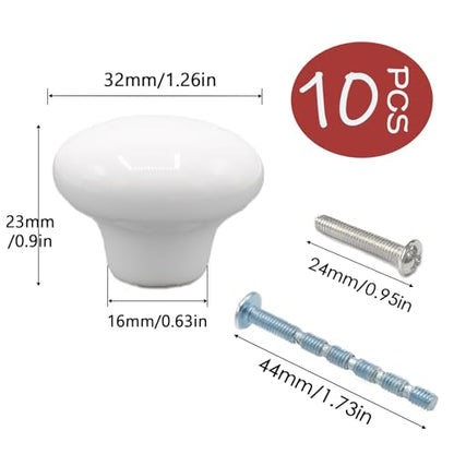 10-Pack Ceramic Cabinet Knobs White 32mm Round Drawer Pull - color: White