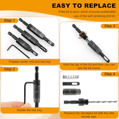 3-Piece Self Centering Drill Bit Set, Ultra-Hard Steel VIX Bit with Hex Key