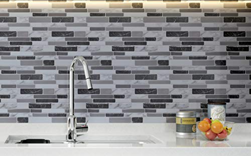 Art3d 6-Pack Peel and Stick Backsplash Wall Tile, 12 x 12 Inch, Marble Grey - color: Light Grey