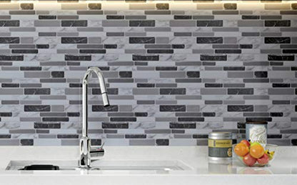 Art3d 6-Pack Peel and Stick Backsplash Wall Tile, 12 x 12 Inch, Marble Grey - color: Light Grey