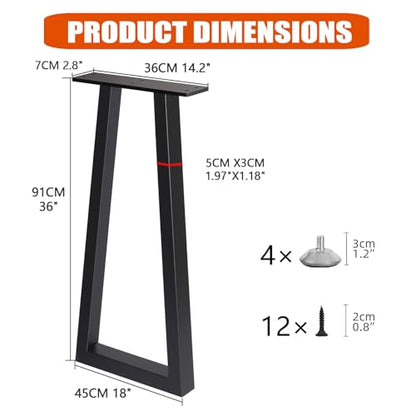 36 Inch Metal Bar Table Legs Trapezoid, Heavy Duty Industrial Style Counter Height Table Legs with Adjustable Feet Pads, DIY Kitchen Island Standing Desk, Set of 2, Black - size: H36" T