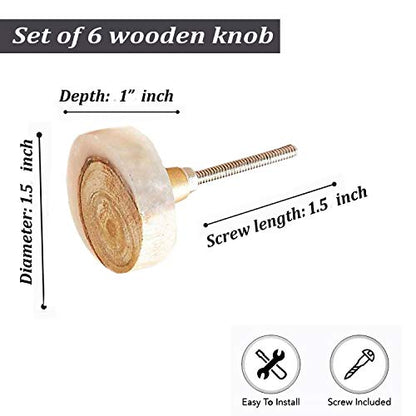 Perilla Home Set of 6 Wooden Knobs for Cabinet & Drawers Decorative Knobs for Home Kitchen Cabinet Hardware Cupboard Glass Door Dresser Wardrobe and Drawer Pulls (Style 1) - style: Wooden