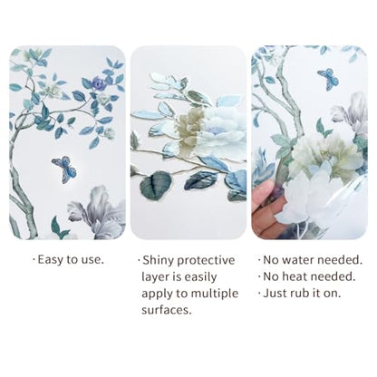 Floral Rub on Transfer for Furniture Wood Glass DIY - color: Spring Blue Penoy