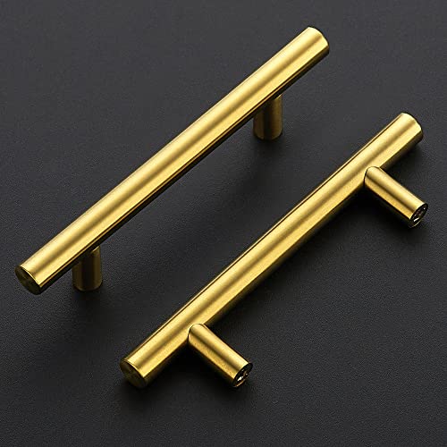 Ravinte Brushed Brass Cabinet Handles, 5 Pack Drawer Pulls, 3-3/4 in - size: 3-3/4 Inch Hole Centers