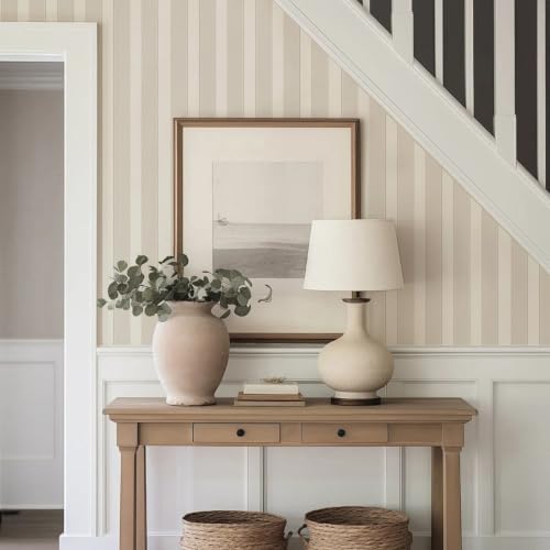 Striped Wallpaper Peel and Stick Neutral Self-Adhesive Removable Waterproof Wallpaper for Bedroom Kitchen Bathroom (Neutral, 17.32"x 118.11") - color: Neutral, size: 17.32"x 118.11"