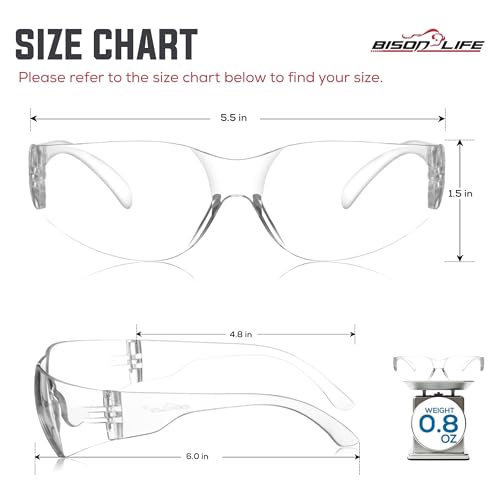 BISON LIFE Clear Safety Glasses for Men & Women, ANSI Z87.1 Certified, 6 Pk - color: Clear/Clear