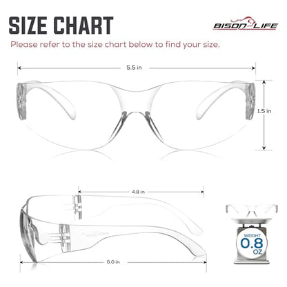 BISON LIFE Clear Safety Glasses for Men & Women, ANSI Z87.1 Certified, 6 Pk - color: Clear/Clear