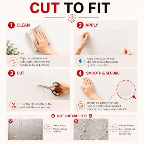 Clear Wall Protector Electrostatic Wall Protector Film 15.7inX9.84ft - size: 15.7in*9.84ft