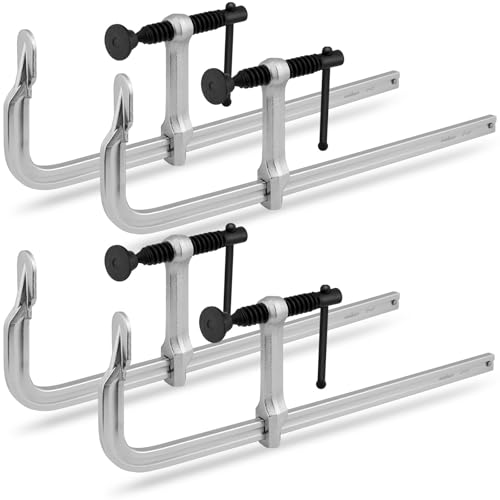 HORUSDY 4-Pack 12-Inch Bar Clamp Set, Light Duty Drop Forged Steel F Clamps, Max 450 lb Load Capacity, Smooth Adjustment Strong Grip for Welding, Woodworking, Metalworking, DIY & Crafts - color: 4pcs 450lbs 12" Silver
