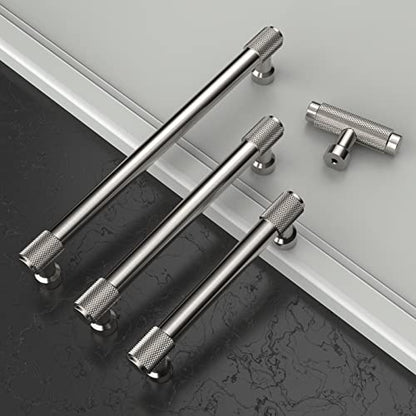 Amerdeco 10 Pack Brushed Satin Nickel Knurled Cabinet Pulls 3-3/4 Inch(96mm) Hole Center Kitchen Cabinet Handles Drawer Pulls Cabinet Hardware ZH0034 - color: Brushed Satin Nickel, size: 3.75"/96mm Hole Center