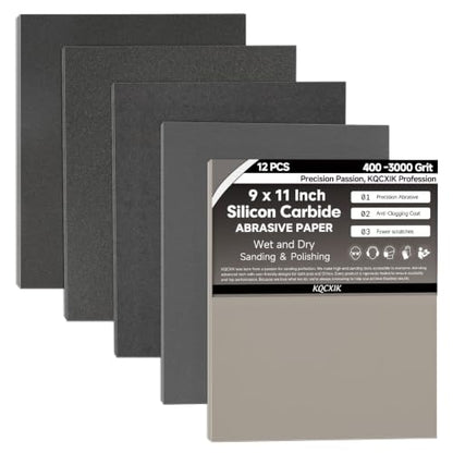 12-Sheet Premium Wet Dry Sandpaper Assortment Fine, 9 x 11 Inch - style: MixGrit 12Pcs