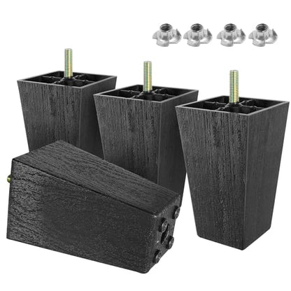4pcs Plastic Square Legs 4.5" with T-Nuts, M8-1.25 Thread Bolt - size: 4-1/2 Inch, M8-1.25 Metric Thread Bolts