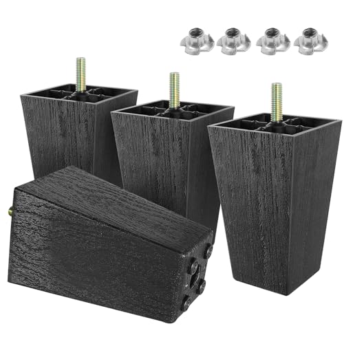 4pcs Plastic Square Legs 4.5" with T-Nuts, M8-1.25 Thread Bolt - size: 4-1/2 Inch, M8-1.25 Metric Thread Bolts