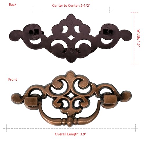 8 Pack Antique Copper Drawer Pulls, 2-1/2 Inch Hole Center - color: Antique Copper