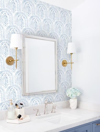 EeeComing Blue Peel and Stick Wallpaper Boho Wall Paper Peel and Stick Modern Contact Paper Self Adhesive Wallpaper for Bedroom and Bathroom Removable Cabinet Shelf Liner Vinyl 17.3”X118.1” - color: Blue, size: 17.3" x 118.1"
