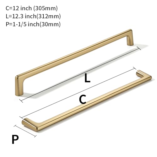 khtumeware 2 Pack Brushed Brass Cabinet Pulls 12 Inch(305mm) Hole Centers Satin Gold Cabinet Pulls Kitchen Cabinet Hardware for Cupboard Drawer Handles Dresser Pulls - color: Brushed Brass, size: Cabinet Pulls 12" Hole Center