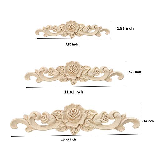 Wood Carved Onlay Applique Craft Unpainted Decal Door Corner Home Frame Decor Unpainted Cabinet Bed Furniture Home Decoration (2PCS (11.81"*2.76")) - size: 2PCS (11.81"*2.76")
