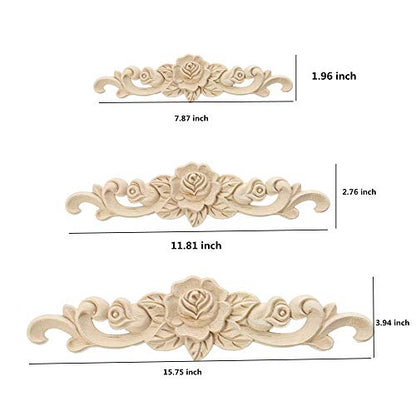Wood Carved Onlay Applique Craft Unpainted Decal Door Corner Home Frame Decor Unpainted Cabinet Bed Furniture Home Decoration (2PCS (11.81"*2.76")) - size: 2PCS (11.81"*2.76")