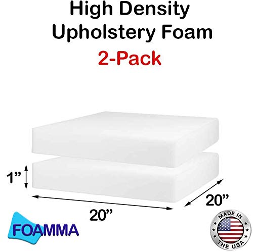 Foamma 1" x 20" x 20" High-Density Upholstery Foam Padding, Thick Custom Pillow, Chair and Couch Cushion Replacement, Craft Supplies for Upholstery and Seat Repair, 2 Pack - color: High Density, size: 1" x 20" x 20", style: 2 Pack