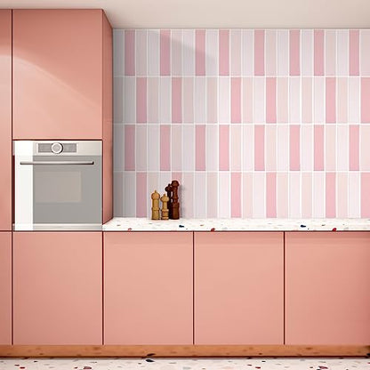 Peel and Stick Tile，New Upgrade Thicker Design Self Adhesive 12" x 12" Large Premium Peel and Stick Backsplash for Kitchen,Bathroom, Living Room, RV Etc（10-Sheet）. - color: Pretty Pink