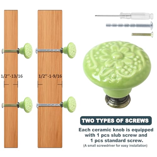 Biaungdo 12 Pcs Grass Green Ceramic Kitchen Cabinet Knobs